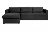 Rozkladacia sedačka na každodenné spanie STEEL XXL | rohová verzia s úložným priestorom | pravá koža čierna | lôžko s matracom 160x200cm | 070 - Sofabed
