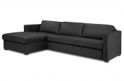 Rozkladacia sedačka na každodenné spanie STEEL XXL | rohová verzia s úložným priestorom | pravá koža čierna | lôžko s matracom 160x200cm | 071- Sofabed