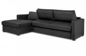 Rozkladacia sedačka na každodenné spanie STEEL XXL | rohová verzia s úložným priestorom | pravá koža čierna | lôžko s matracom 160x200cm | 072 - Sofabed