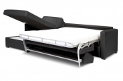 Rozkladacia sedačka na každodenné spanie STEEL XXL | rohová verzia s úložným priestorom | pravá koža čierna | lôžko s matracom 160x200cm | 073 - Sofabed