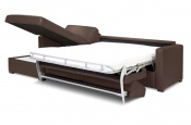Rozkladacia sedačka na každodenné spanie STEEL XXL | rohová verzia s úložným priestorom | pravá koža hnedá | lôžko s matracom 160x200cm | 077 - Sofabed