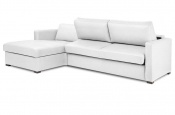 Rozkladacia sedačka na každodenné spanie STEEL XXL | rohová verzia s úložným priestorom | pravá koža biela | lôžko s matracom 160x200cm | 080 - Sofabed