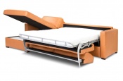 Rozkladacia sedačka na každodenné spanie STEEL XXL | rohová verzia s úložným priestorom | pravá koža natural | lôžko s matracom 160x200cm | 088 - Sofabed